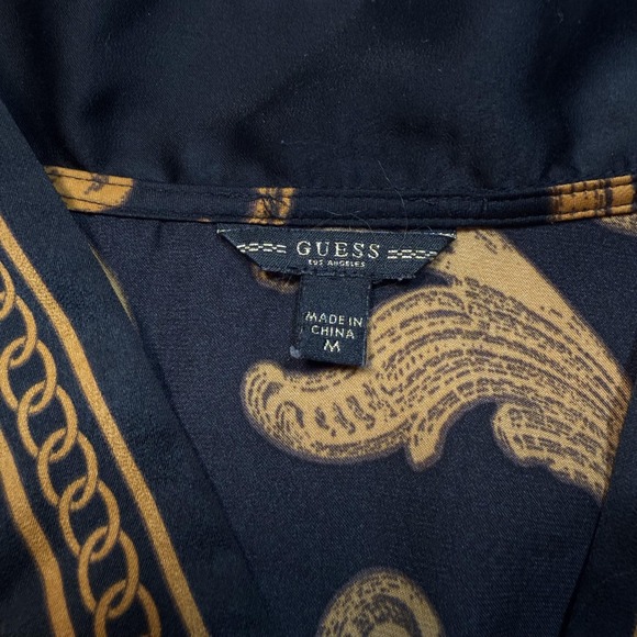 Guess Kimono Blouse Womens Medium Black Gold Baroque Floral Elastic Waist Top - Picture 3 of 5